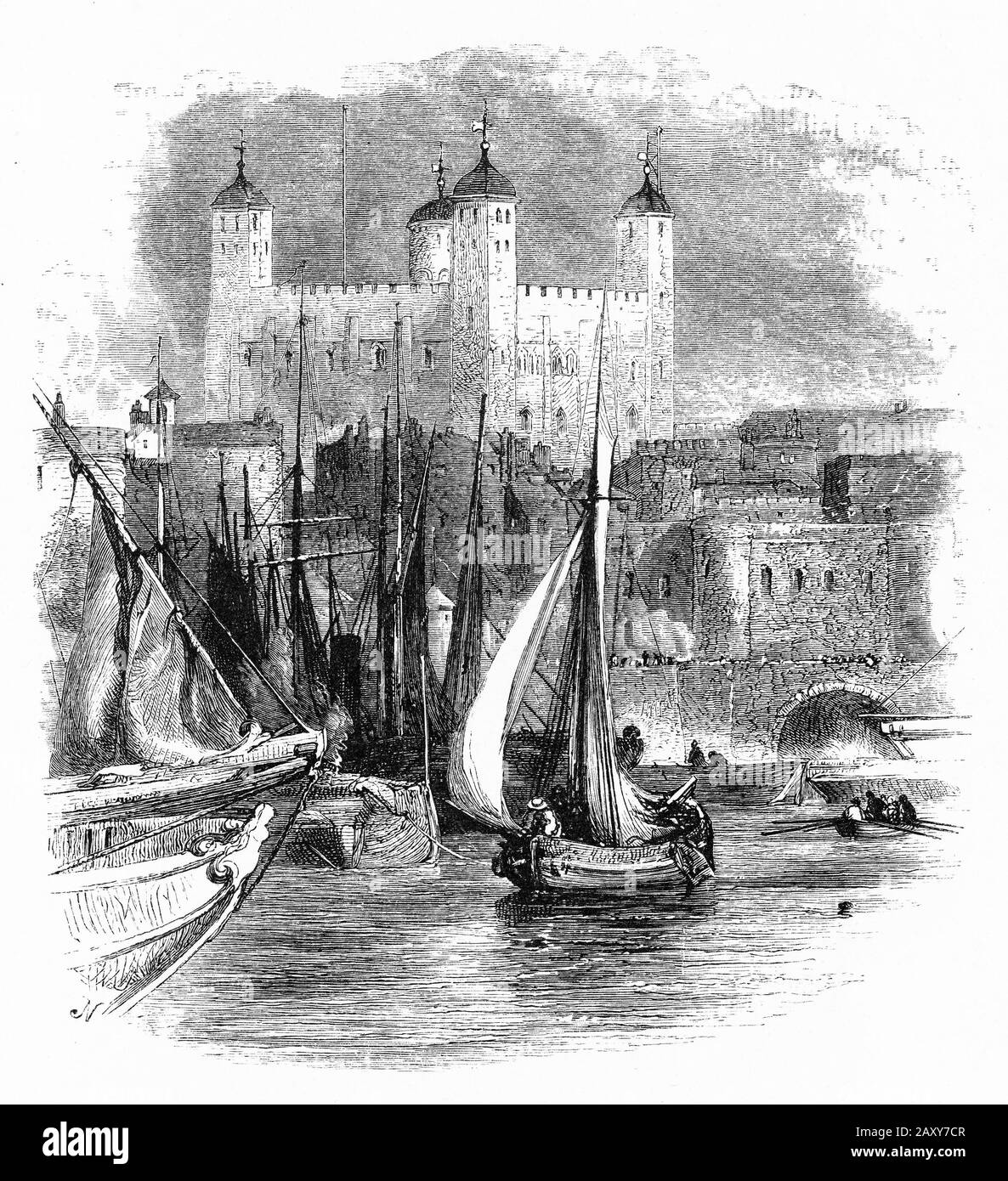 Engraving of the Tower of London Stock Photo