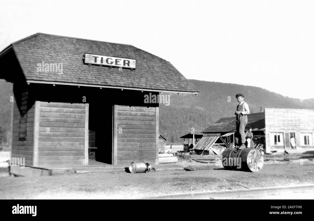 Train depot in Tiger Wisconsin, ca. 1900. Stock Photo