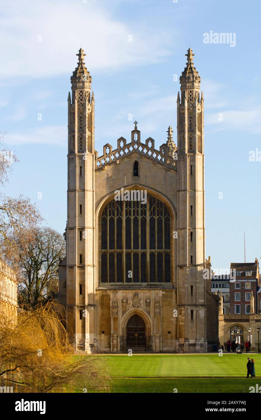 The west end of King's College Chapel seen from The Backs, Cambridge, England Stock Photo