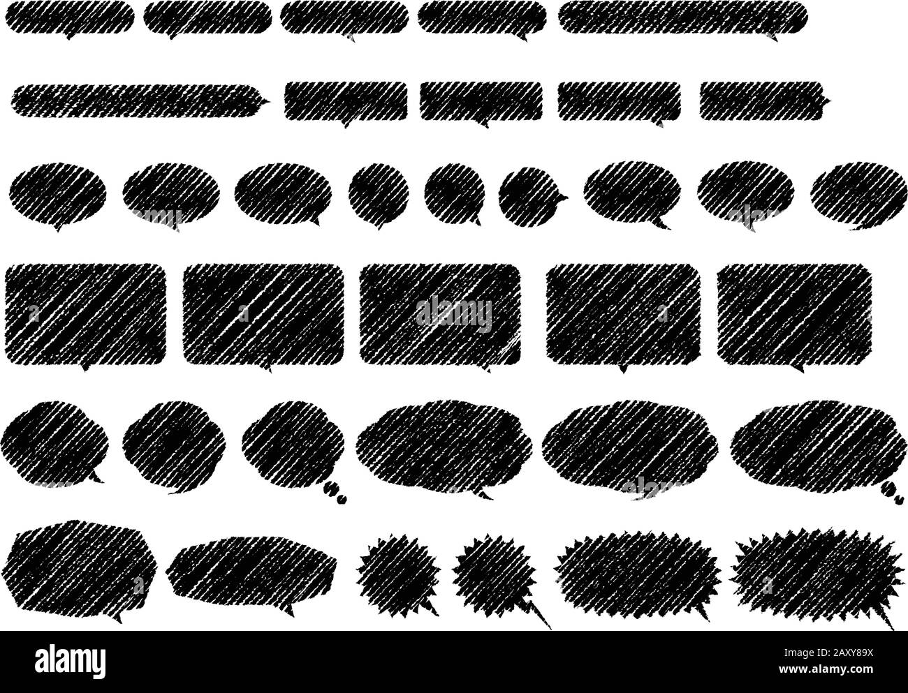 chalk drowing bubble set ( speech bubble, scream bubble) Stock Vector