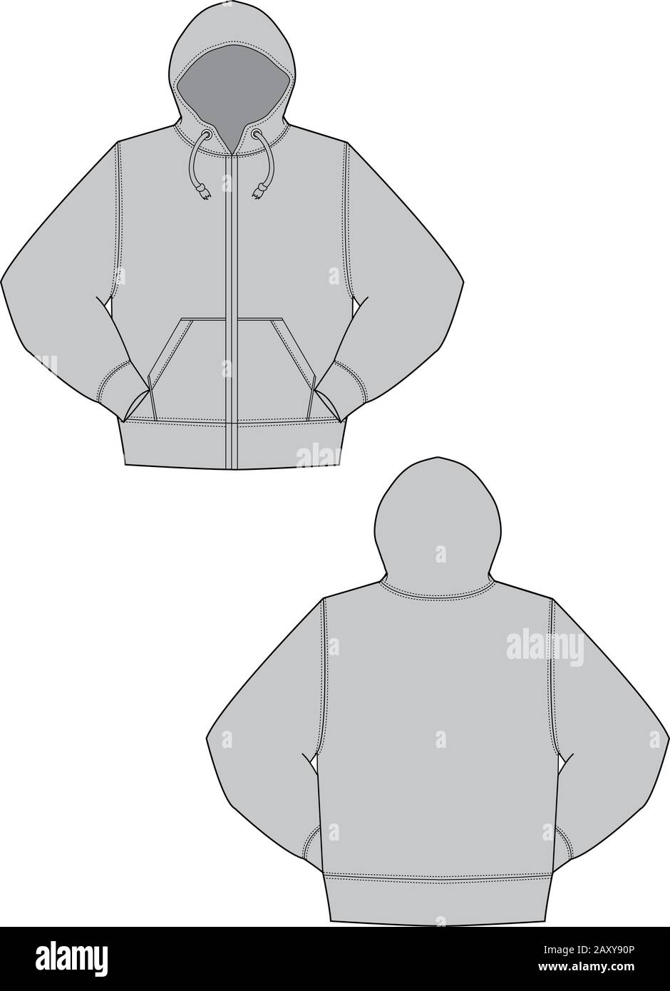 Vector illustration of hoodie (hooded sweatshirt) , zip up parka Stock Vector
