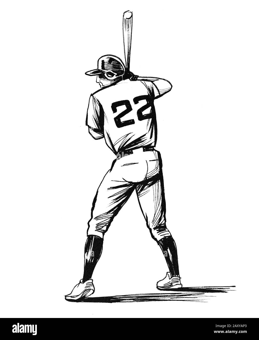 Baseball player. Ink black and white drawing Stock Photo - Alamy