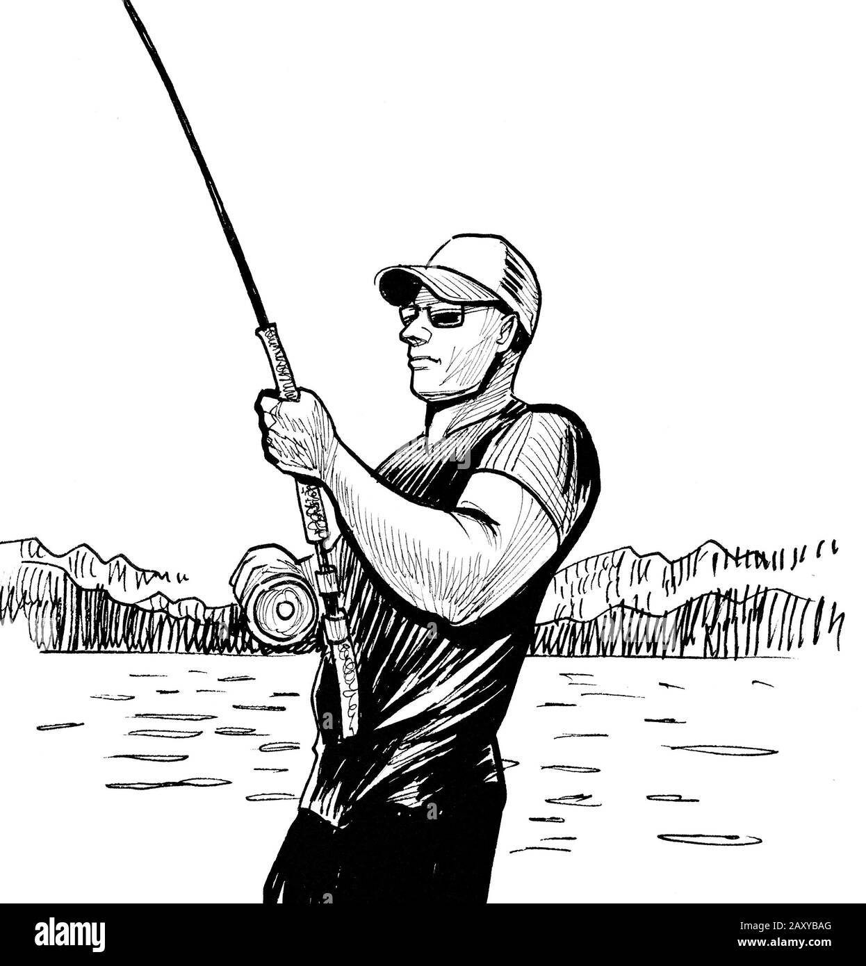 Red and black fishing rod illustration, Fishing rod Angling