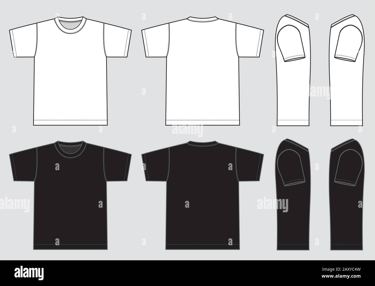 Set isolated black and white t-shirt template Vector Image