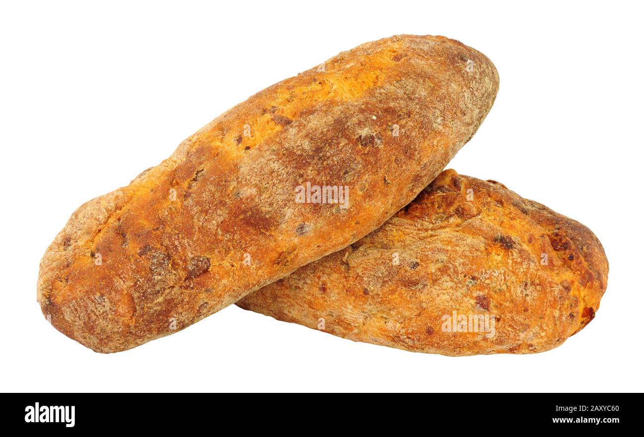 Feta cheese and sun dried tomato ciabatta bread isolated on a white background Stock Photo Alamy