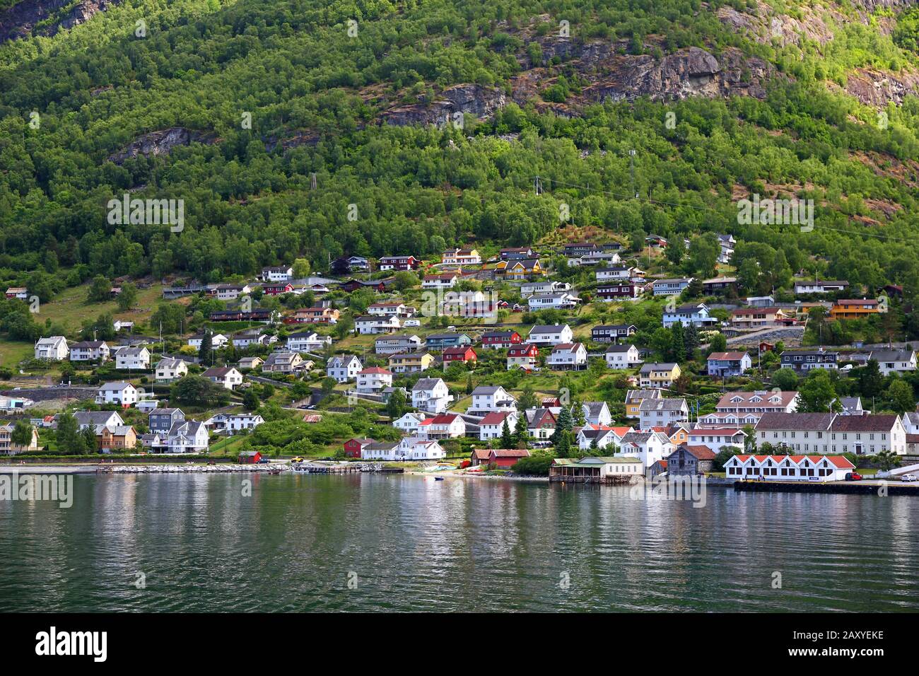 The small village on Sognefjord, Norway Stock Photo