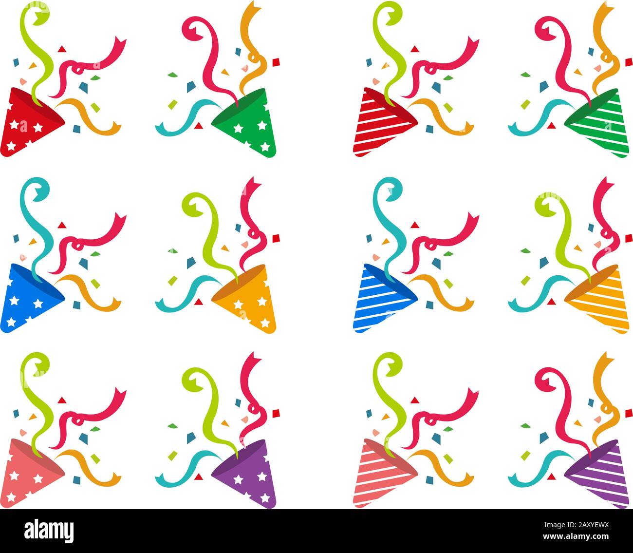 Cracker (party popper) vector flat illustration set Stock Vector