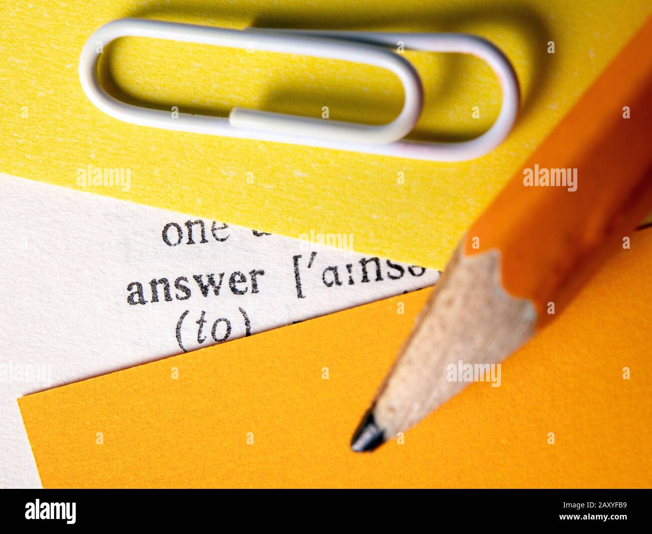 Answer. Questions, advice, training and service concept. Keyword and explanation Stock Photo
