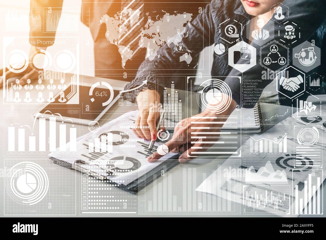 Big Data Technology for Business Finance Analytic Concept. Modern graphic interface shows