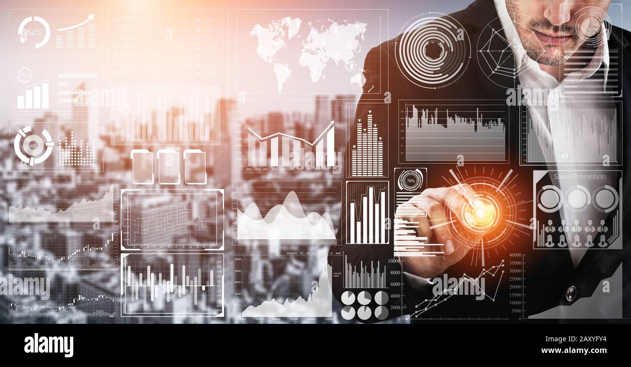 Big Data Technology for Business Finance Analytic Concept. Modern graphic interface shows