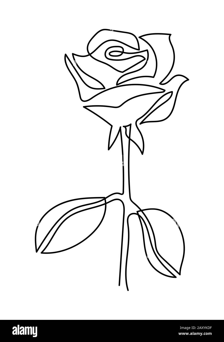 Continuous One Line Drawing Black And White Illustration One Line Of Rose Flower Art Style Isolated On White Background Stock Photo Alamy