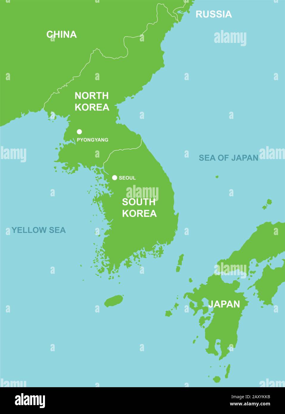 North korea, South korea, Japan and far east map Stock Vector