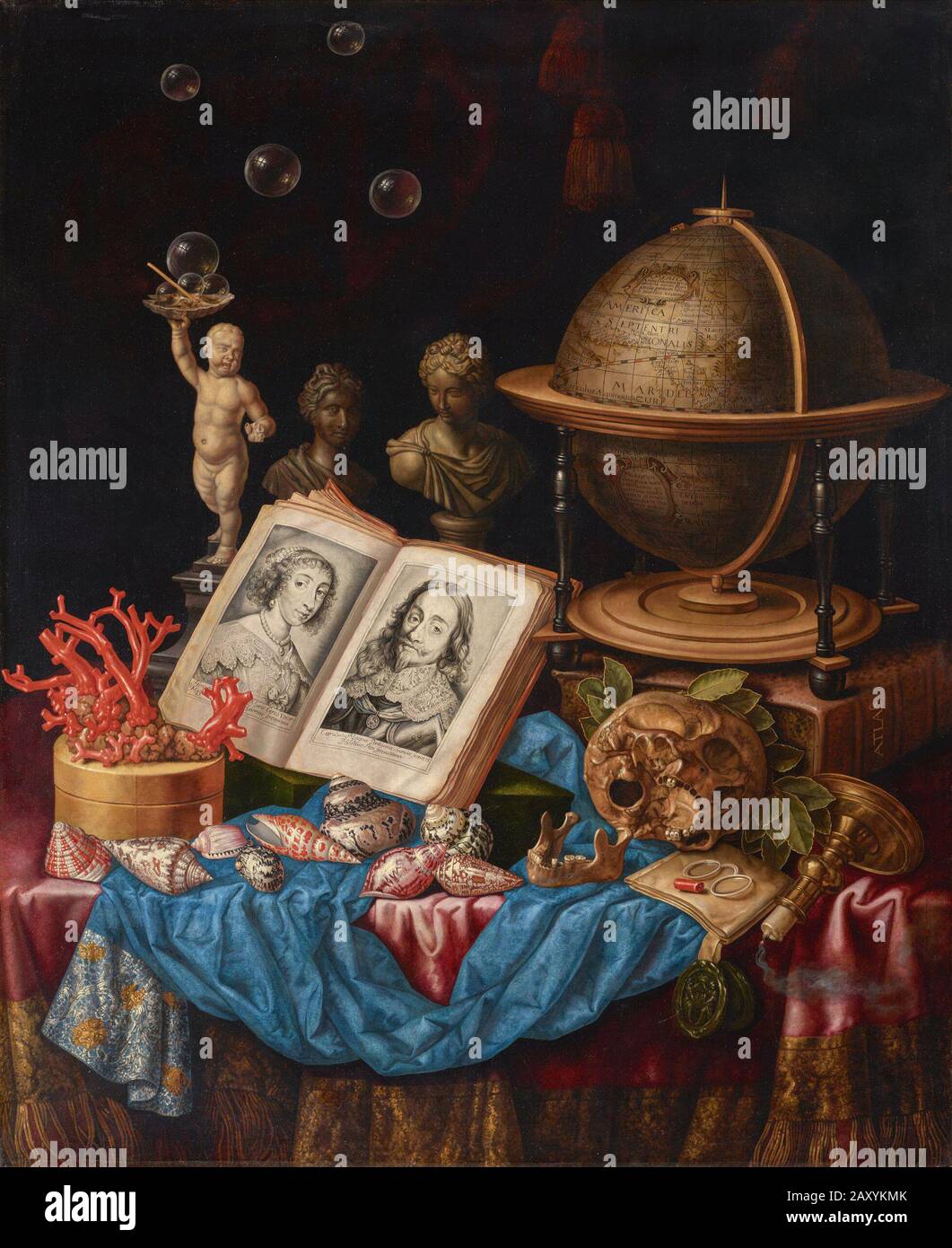 Allegory of Charles I of England and Henrietta of France in a Vanitas Still Life. Anonymous Flemish painter. oil on canvas. 1670s. Stock Photo
