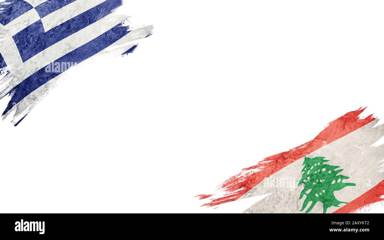 Flags of Greece and Lebanon on white background Stock Photo