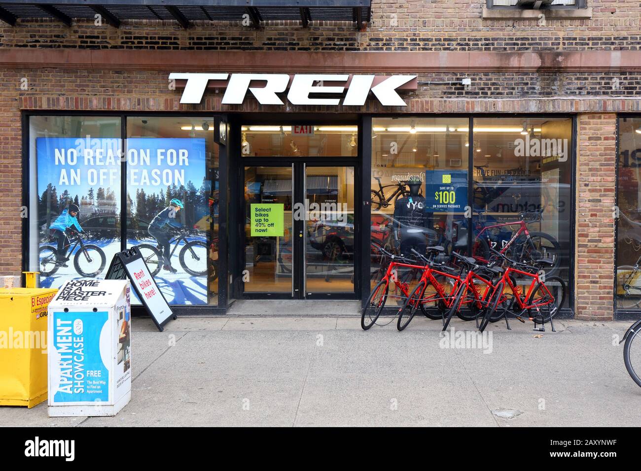 Trek Bicycle, 183 8th Ave, New York. NYC storefront photo of a bicycle shop in the Chelsea neighborhood of Manhattan. Stock Photo