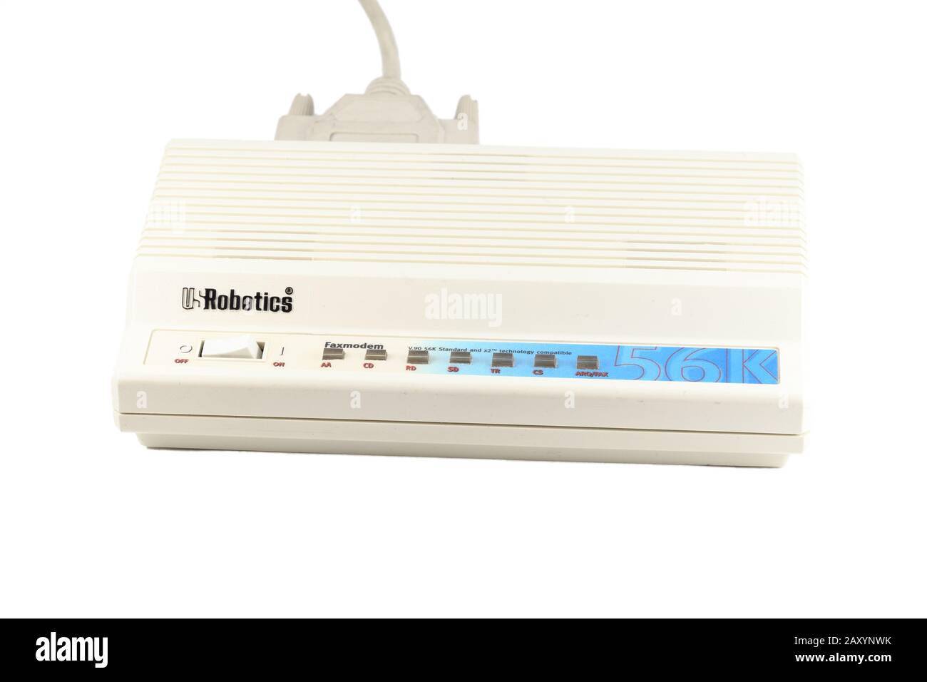 A US Robotics 56k external Fax Modem isolated on a white background. cutout  image for illustration and editorial use Stock Photo - Alamy