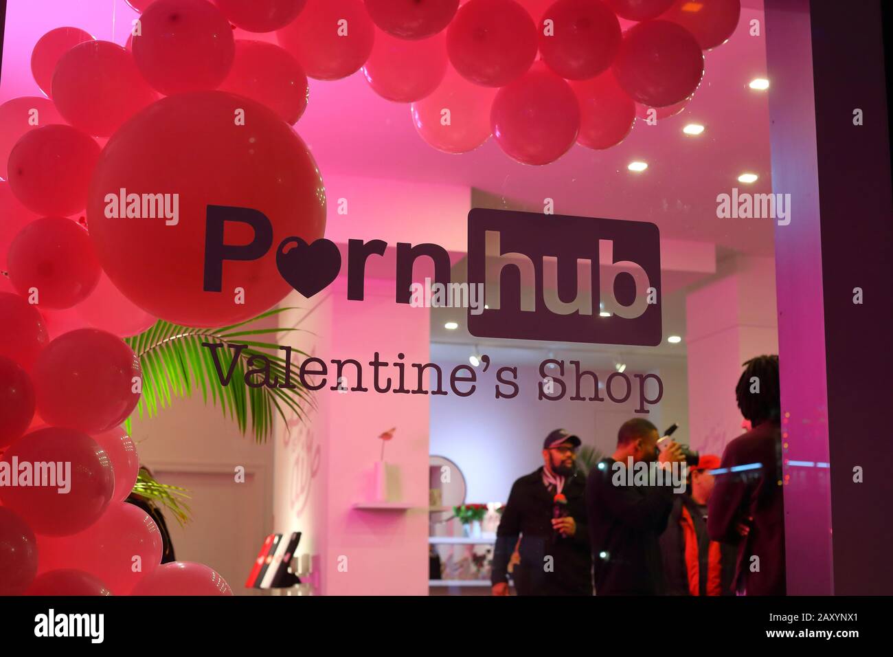 [historical storefront] Pornhub Valentine's Shop, 91 Allen St, NYC storefront photo of an adult entertainment pop-up in the Lower East Side February 2 Stock Photo