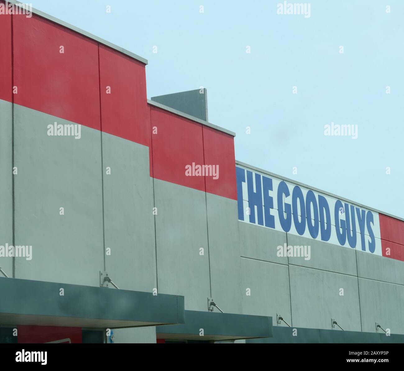 Company logo of the consumer electronics retailer The Good Guys, seen in Joondalup, Western Australia. Stock Photo