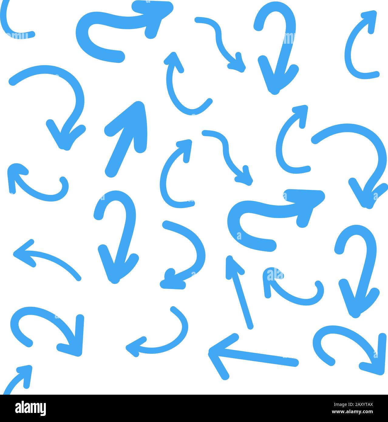 Arrow vector blue icons set hand drawn. Straight and curved cursors ...