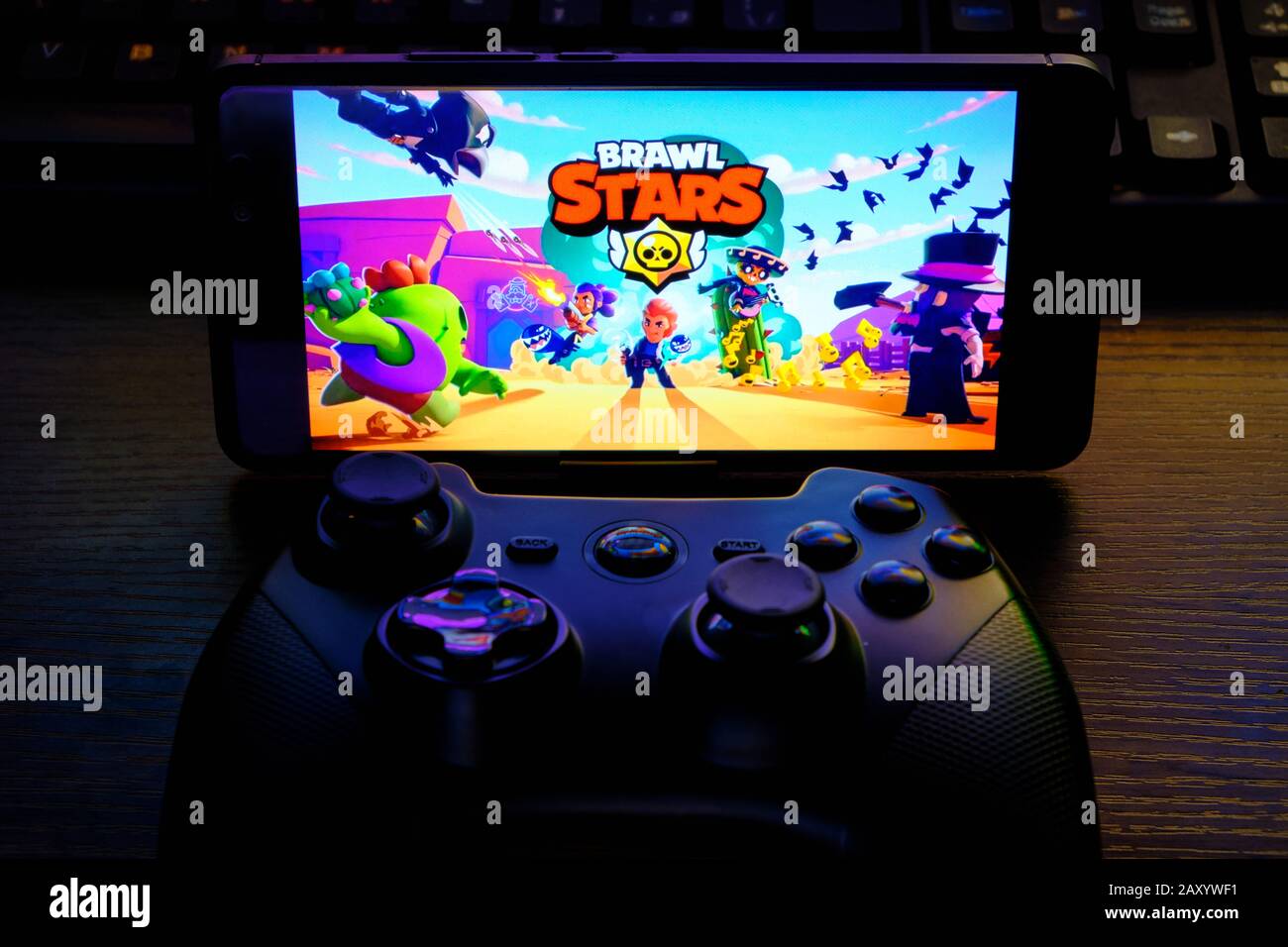 Kostanay, Kazakhstan, February 12, 2020.Joystick and mobile phone with the  logo of the popular game Brawl Stars, from Supercell Stock Photo - Alamy