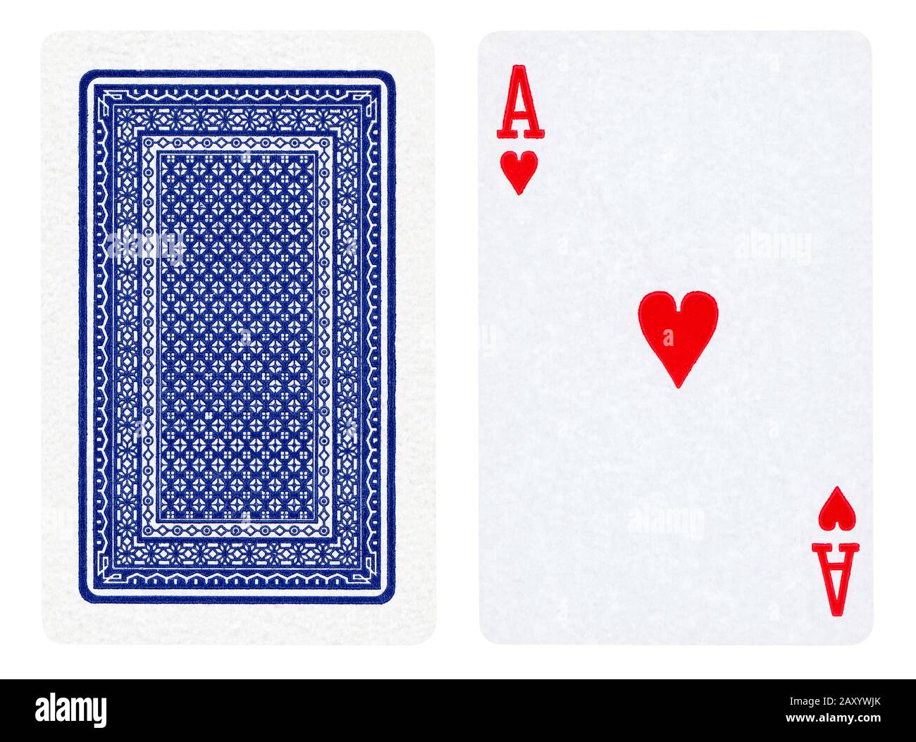 Ace of Hearts and Joker playing cards isolated on white Stock Photo