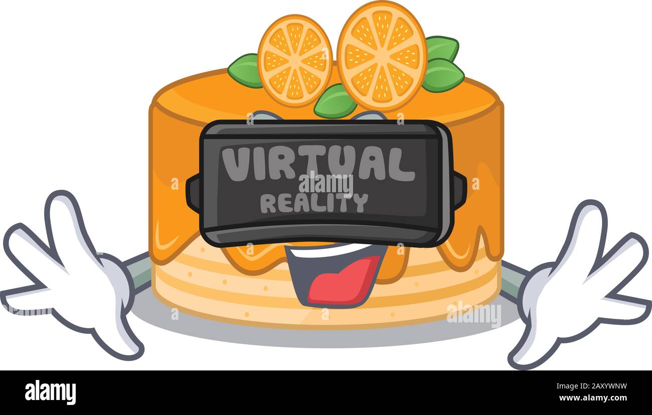 A Picture of orange cake character wearing Virtual reality headset Stock Vector