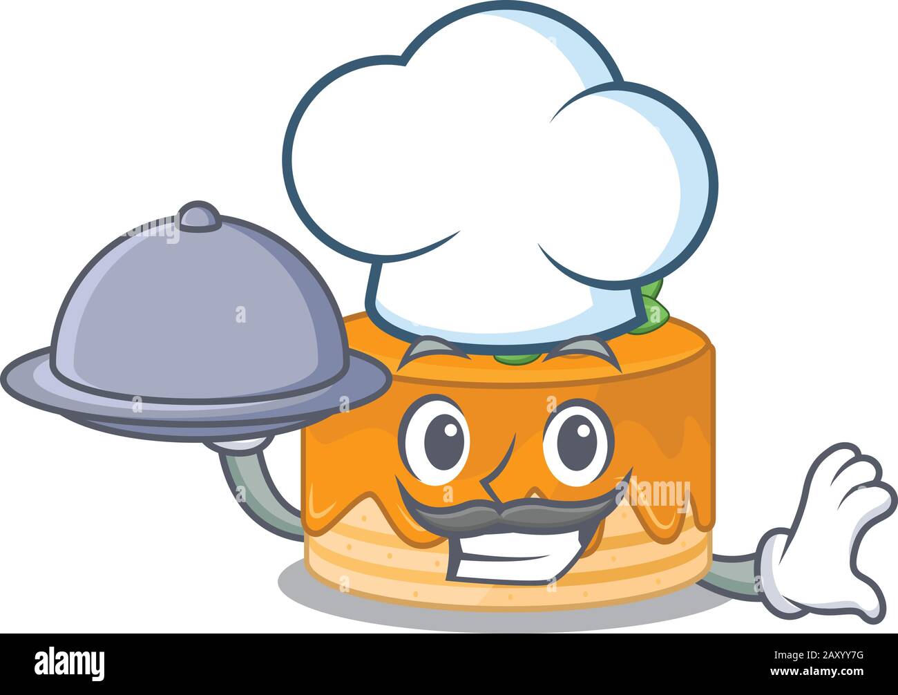 A picture of orange cake as a Chef serving food on tray Stock Vector
