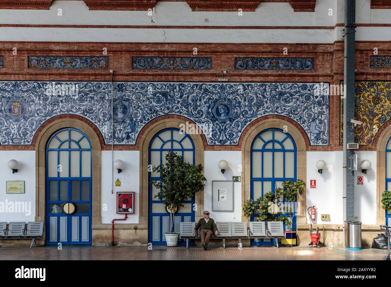 Historic Railway station in Jerez de la Frontera, designed by Anibal Gonzales and inaugurated in 1863, Spain Stock Photo