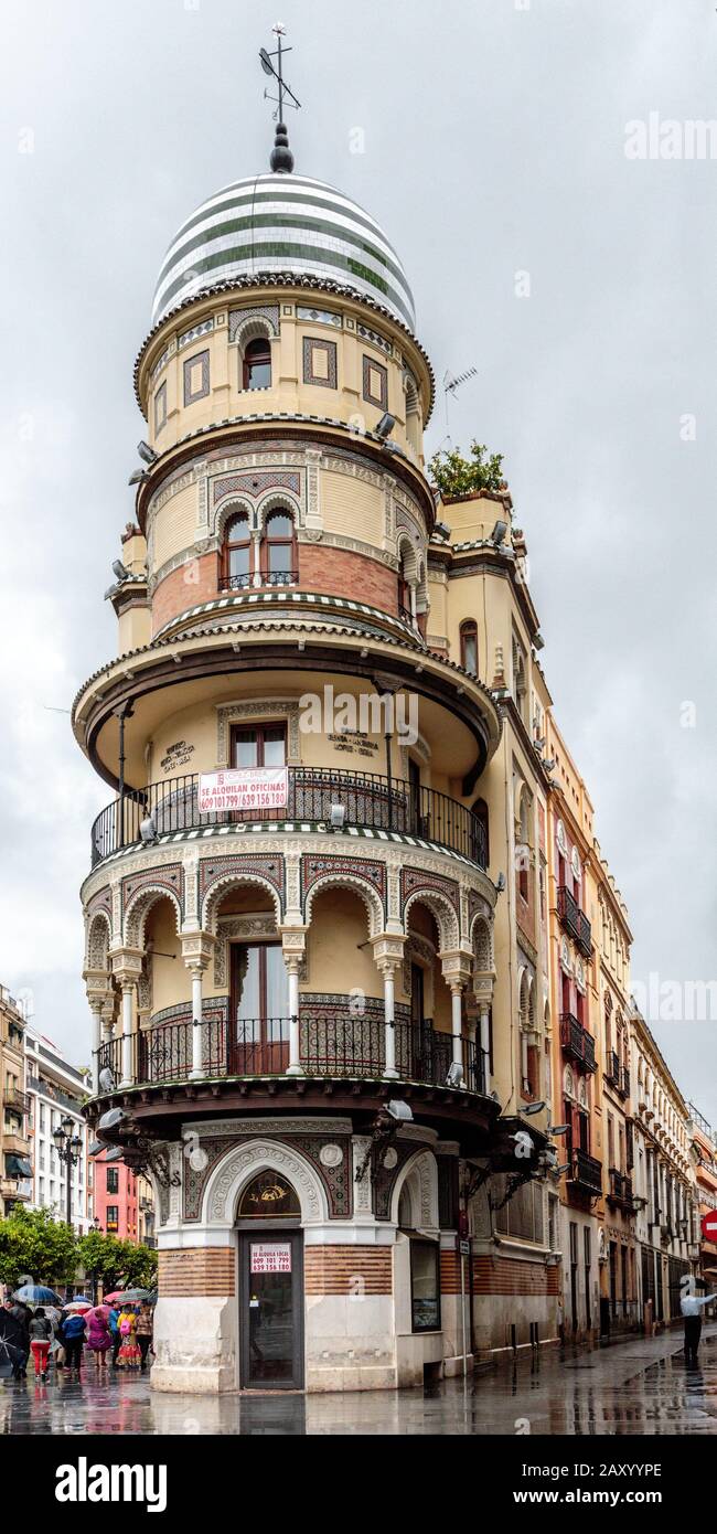The Adriatic Building (Edificio de la Adriatica) on Avenue de la Constitucion, Seville.  Moorish architecture, Andalusia, Spain Stock Photo