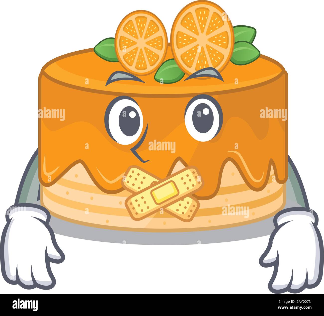 cartoon character design orange cake making a silent gesture Stock