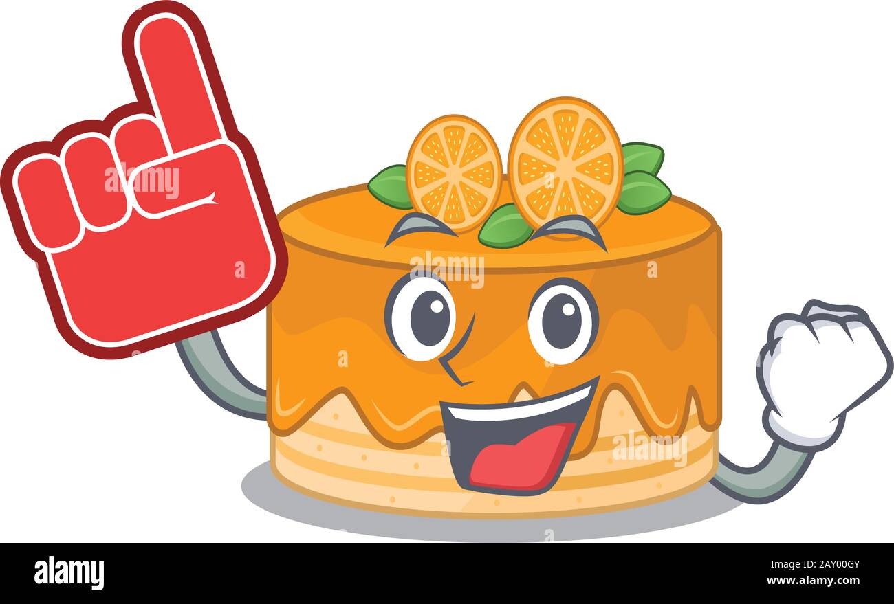 A picture of orange cake mascot cartoon design holding a Foam finger