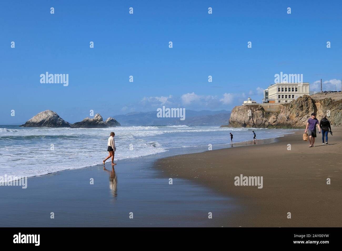 Ocean Beach with Cliff House, San Francisco, California, USA Stock Photo