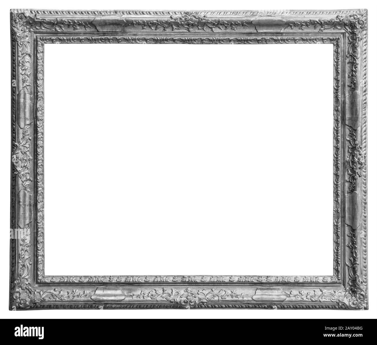 Rectangle Old silver-plated wooden frame isolated on white background with clipping path Stock Photo