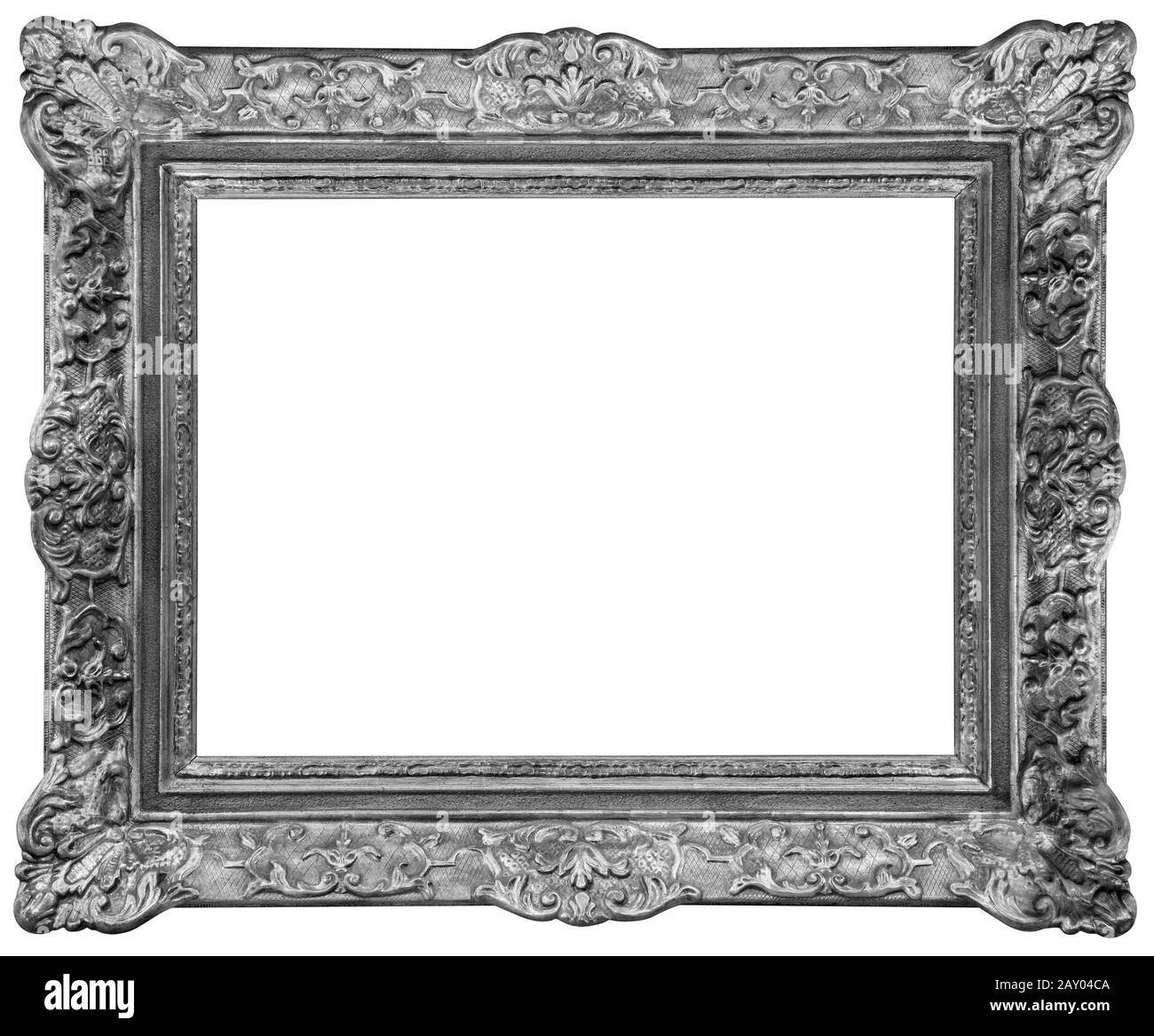 Rectangle Old silver-plated wooden frame isolated on white background Stock Photo