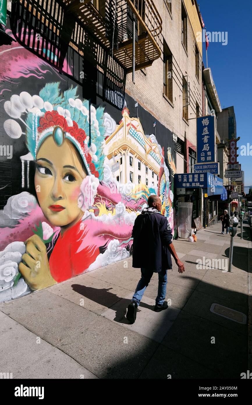 Wall painting in Chinatown, San Francisco, California, USA Stock Photo