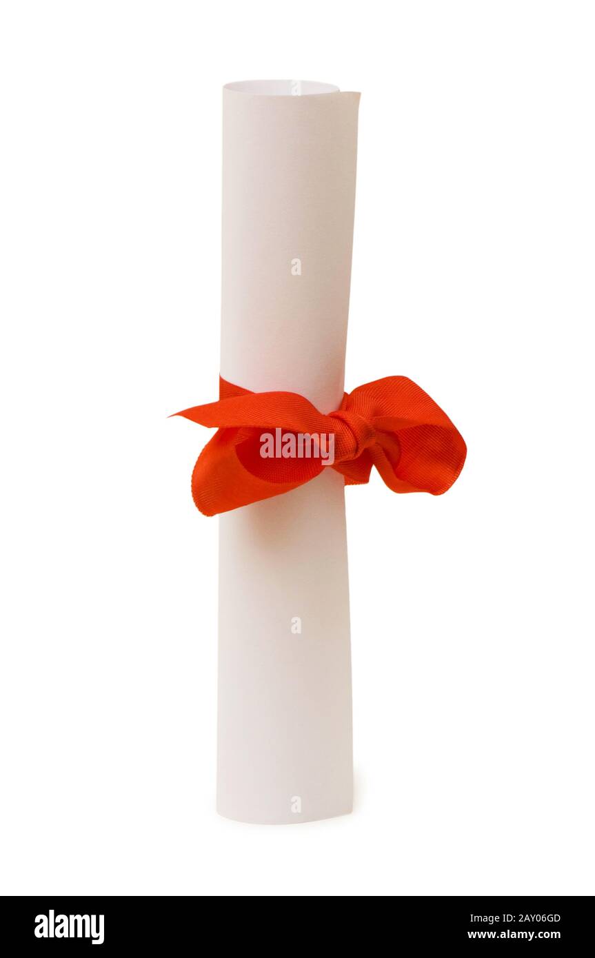 Diploma With Red Ribbon Isolated On White Stock Photo - Alamy