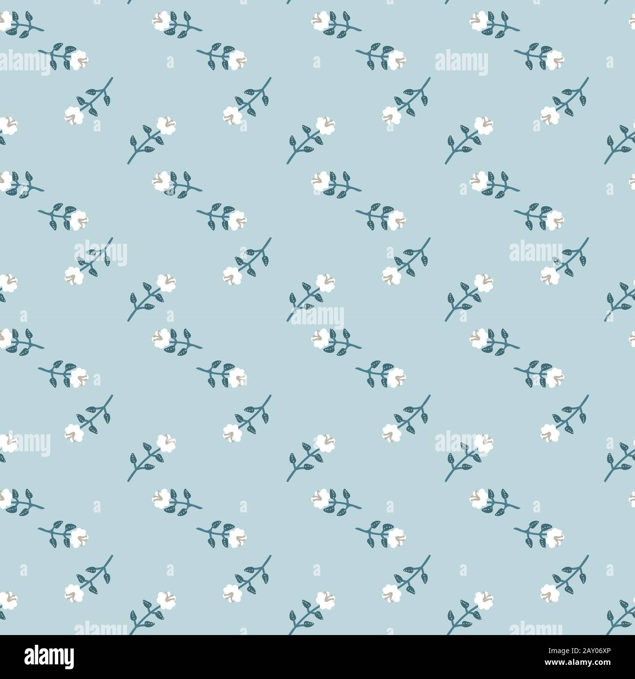 white flowers diagonal striped seamless vector pattern on a blue background Stock Vector