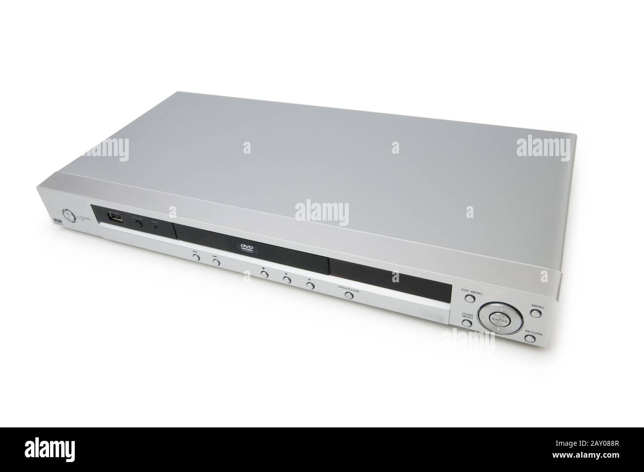 Silver DVD player isolated on the white Stock Photo