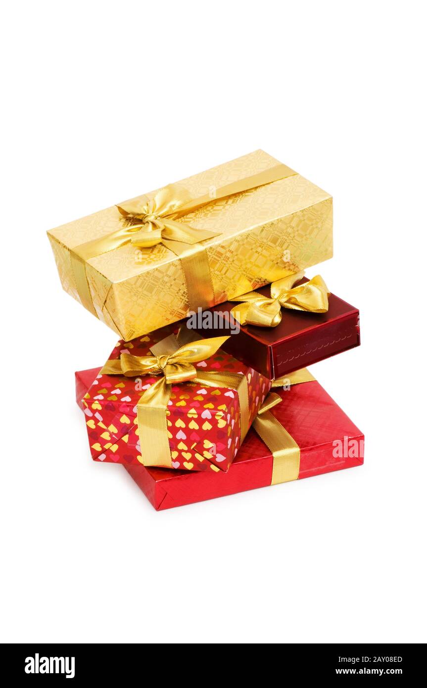 Gift boxes isolated on the white background Stock Photo - Alamy
