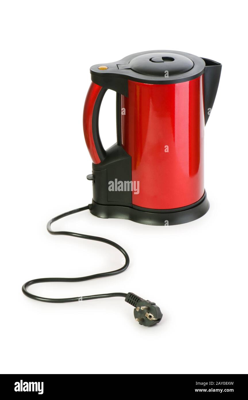 Red electrical kettle isolated on white Stock Photo Alamy