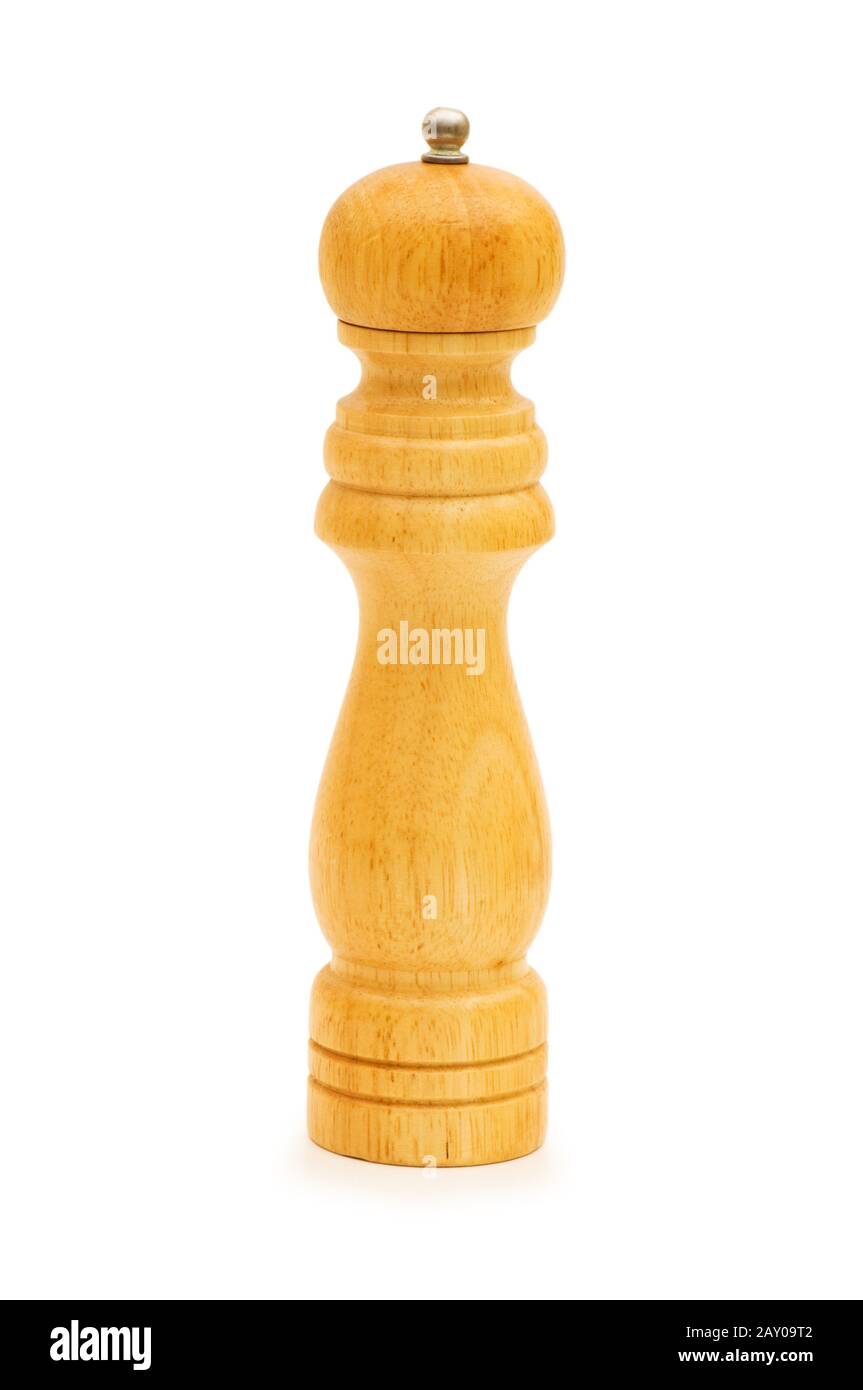 Wooden pepper mill isolated on the white Stock Photo Alamy