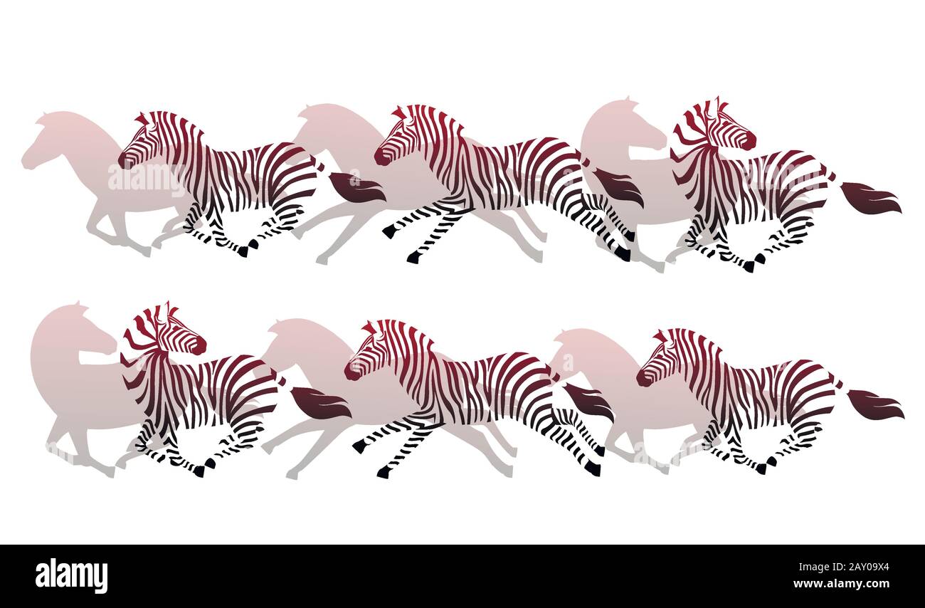 Abstract running zebra silhouette flat vector illustration on white background. Stock Vector