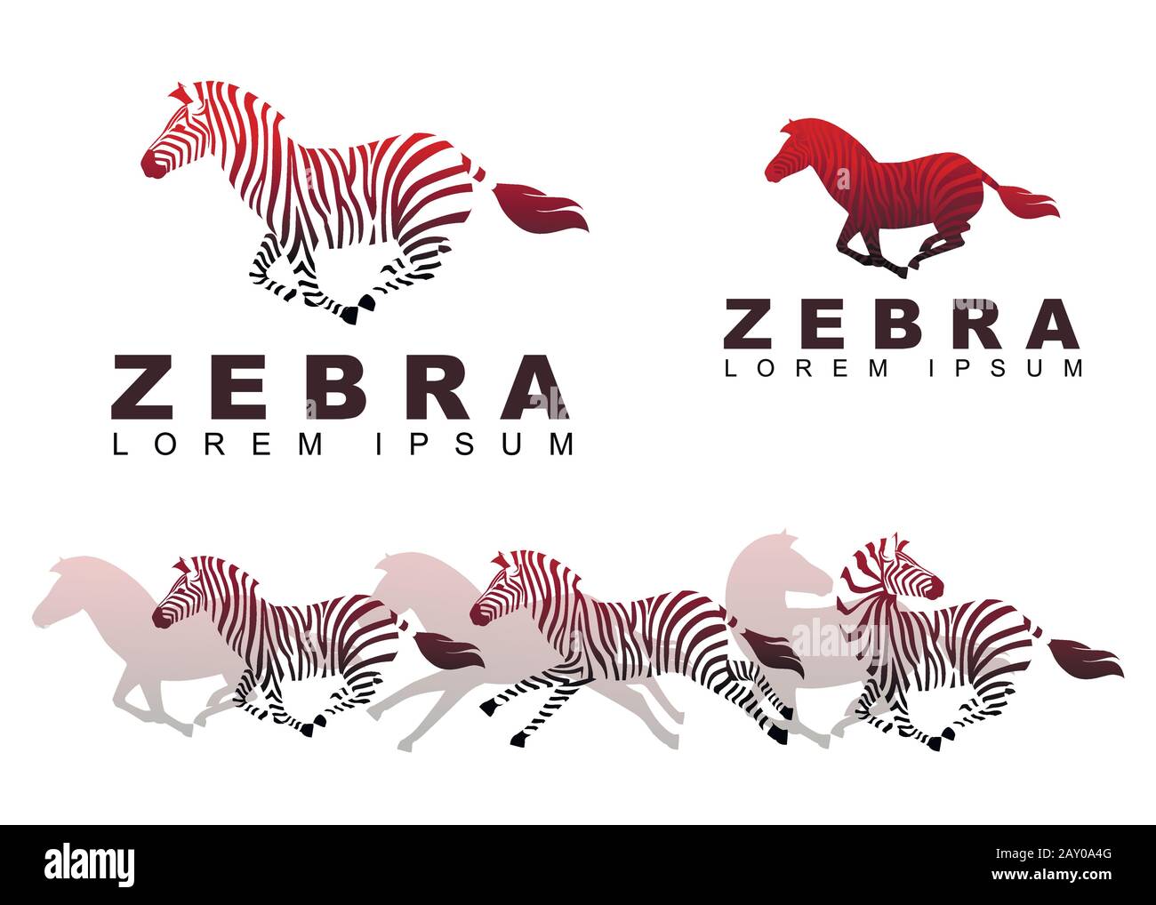 Set of zebra silhouette logo flat vector illustration isolated on white background creative logo design for website. Stock Vector