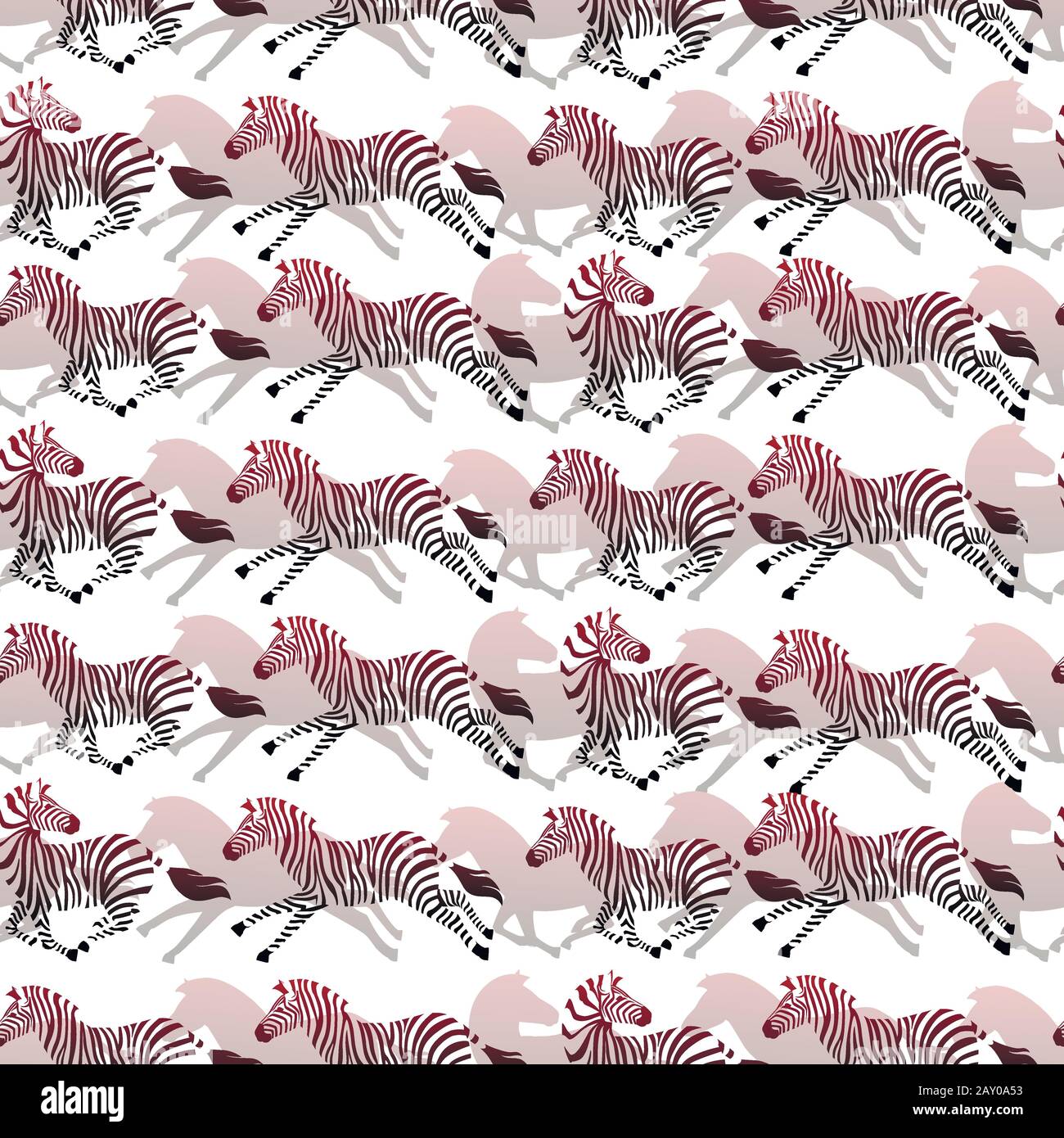 Seamless pattern abstract running zebra silhouette flat vector illustration on white background. Stock Vector