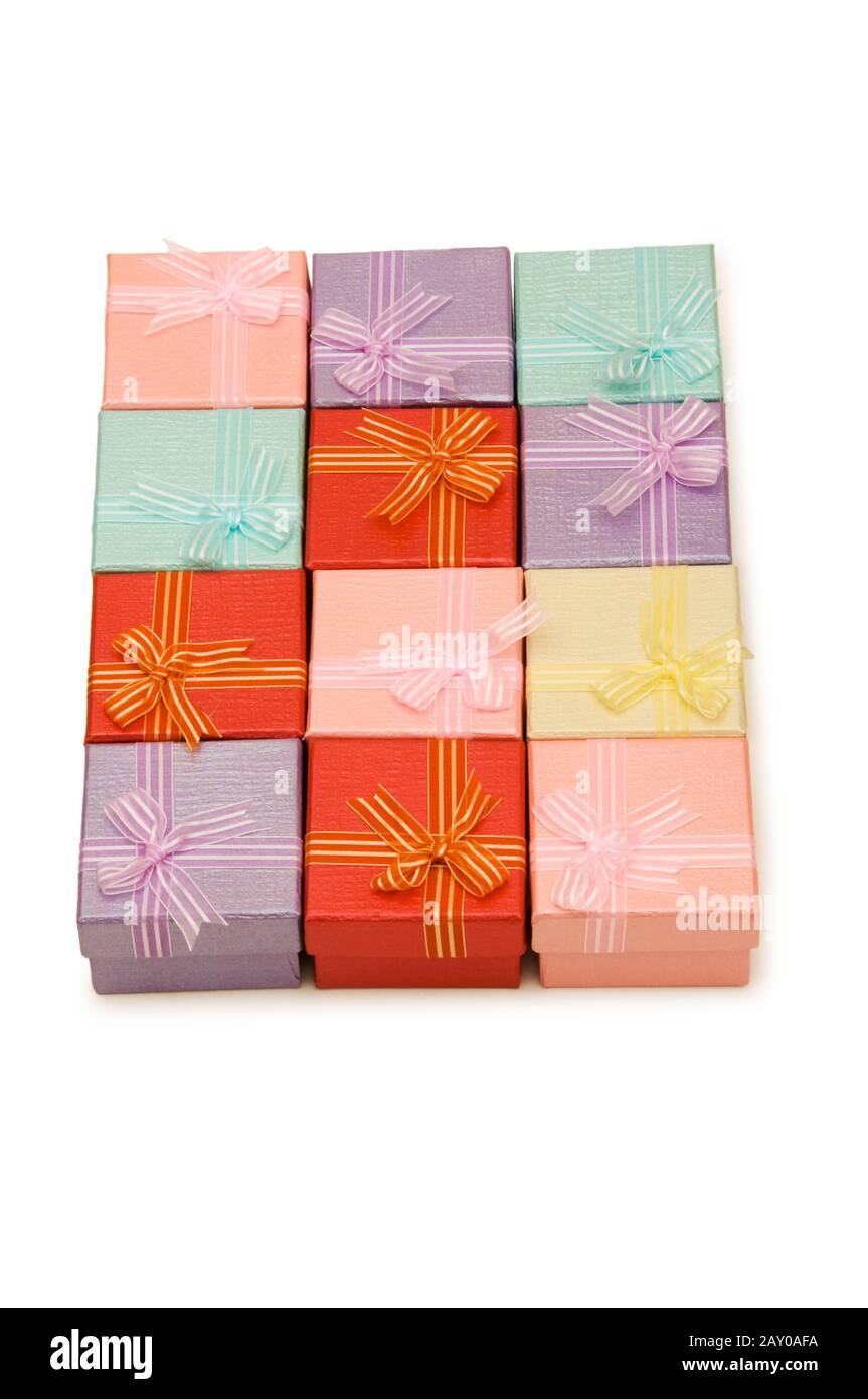 Gift boxes isolated on the white background Stock Photo - Alamy