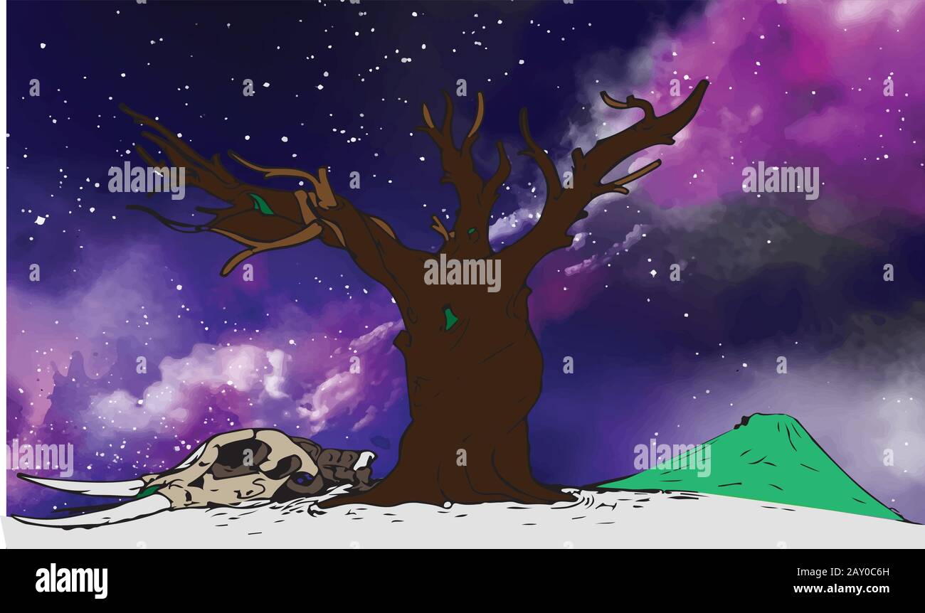 an abstract background contains tree and stars Stock Vector