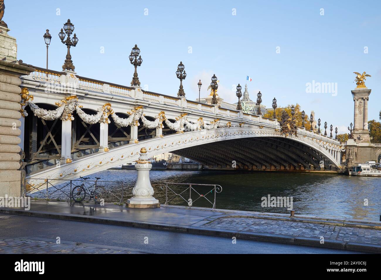 Alexander III bridge and river view from Seine docks in a clear day in ...