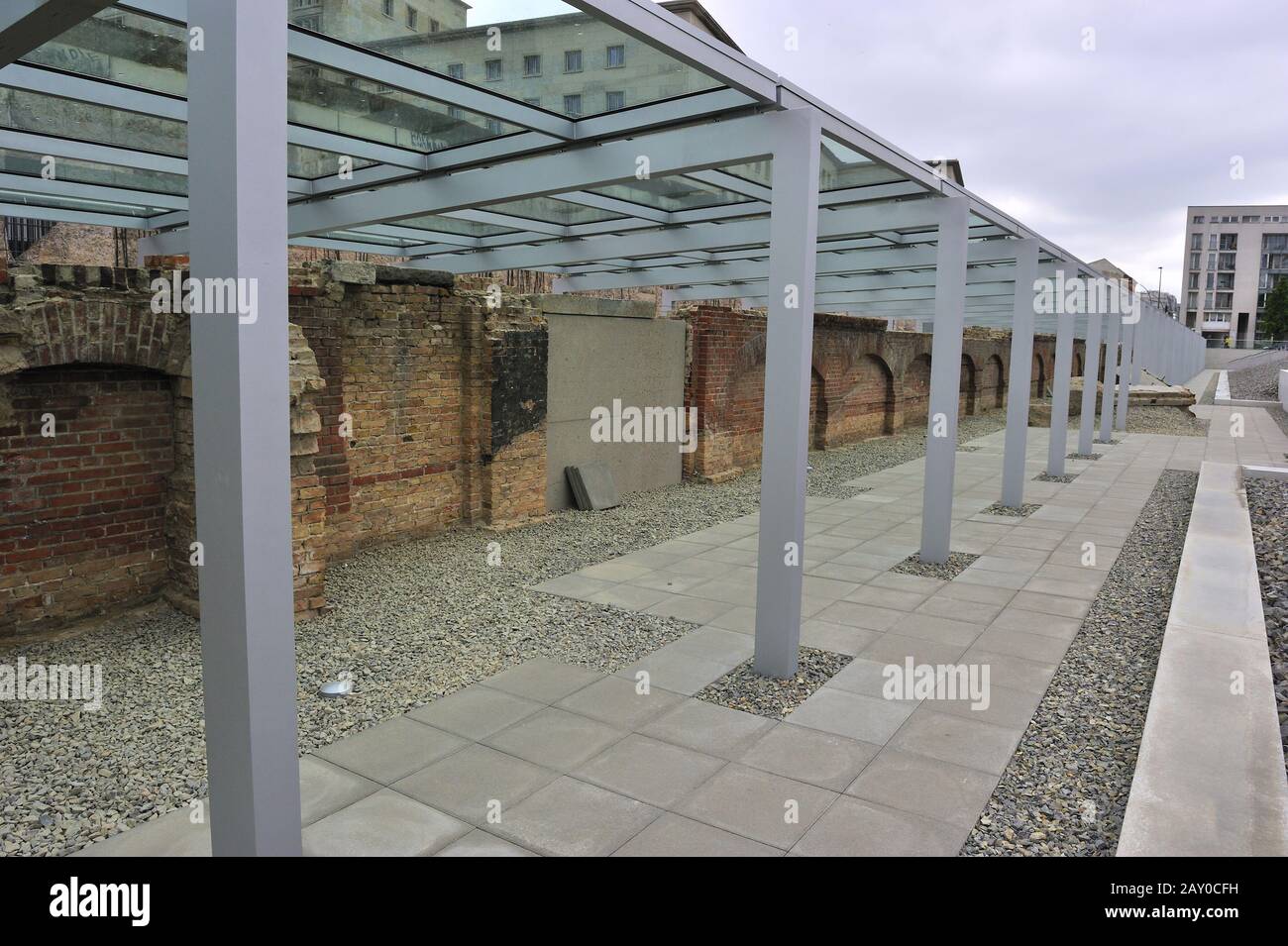 redesigned outdoor area of the exhibition Topography of Terror on the grounds of the former SS headquarters, Berlin, Germany, Eu Stock Photo