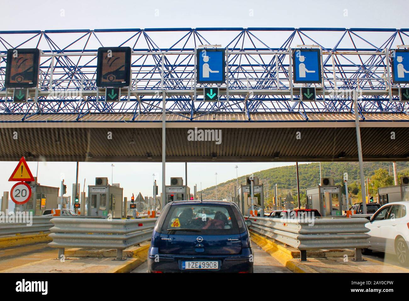 Highway tolls in Peloponnese, Greece, November 16 2019. Stock Photo