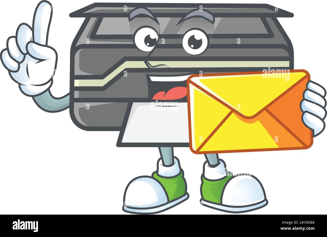 Happily printer mascot design style with envelope Stock Vector